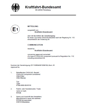 欧盟ECE-R110天然气车辆认证FITOK过滤器